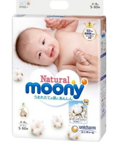 Moony Natural S autiņbiksītes, 4-8 kg, 60 gab. Autiņbiksītes