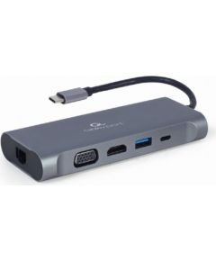 Gembird A-CM-COMBO7-01 USB Type-C 7-in-1 multi-port adapter (Hub3.0 + HDMI + VGA + PD + card reader + stereo audio), space grey