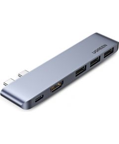 Ugreen Multifunctional HUB 2x USB Typ C - USB Typ C PD (Thunderbolt 3, 100W, 4K@60 Hz, 10 Gbps) / HDMI 4K@30 Hz / 3x USB 3.0 for MacBook Pro / Air gray (60559)