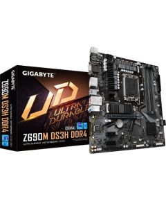Gigabyte Z690M DS3H DDR4 1.0 M/B Processor family Intel, Processor socket  LGA1700, DDR4 DIMM, Memory slots 4, Supported hard disk drive interfaces 	SATA, M.2, Number of SATA connectors 4, Chipset Intel Z690 Express, Micro ATX