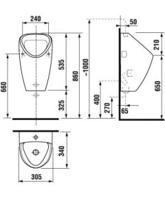 Jika pisuārs Golem Antivandal, 305x340 mm, sensors, elektriskais, slēptais pievads, balts