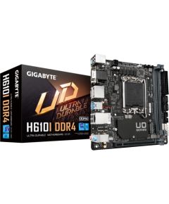 Gigabyte H610I DDR4 1.0 M/B Processor family Intel, Processor socket  LGA1700, DDR4 DIMM, Memory slots 2, Supported hard disk drive interfaces 	SATA, M.2, Number of SATA connectors 4, Chipset Intel H610 Express, Mini-ITX