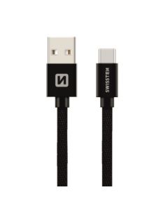 Swissten Textile Universāls Quick Charge 3.1 USB-C uz Lightning Datu un Uzlādes Kabelis 1.2m Melns