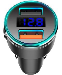 Maclean MCE375 Dual Car Charger with Display Cigarette Lighter Socket Aluminum Voltmeter USB 1x QC 3.0, USB 1x 5V/2.4A, RGB LED