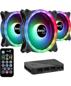 Aerocool DUO12PRO Kit 3xFan 12cm ARGB LED Dual Ring Antivibration 6 Pins Black