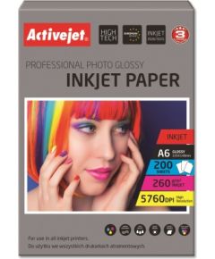 Activejet AP6-260GR200 photo paper for ink printers; A6; 200 pcs