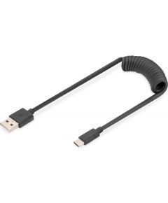 Digitus USB 2.0 Type A to USB C Spiral Cable AK-300430-006-S Black, 1 m