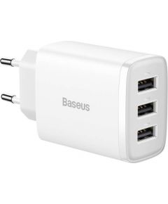 Baseus Compact Quick Charger, 3x USB, 17W (White)