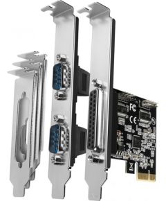 Axagon PCI-Express card with one parallel and two serial ports 250 kbps. ASIX AX99100. Standard & Low profile.