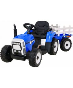 Liels elektriskais traktors ar piekabi, zils