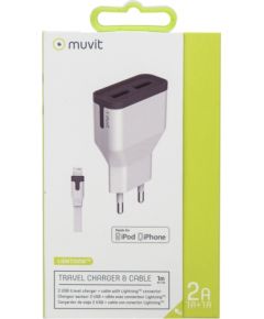 muvit MUPAK0289 Travel Charger 2 USB 2A + Lightning Mfi 1m