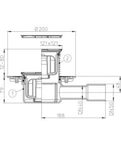 HL traps DN40/50 &quot;Primus&quot; 121x121mm, nerūs tēr. reste,, KLICK-KLACK