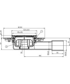 HL traps DN40/50 &quot;Primus&quot;, 115x115mm, (57mm mont.augstums)