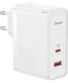 Baseus GaN5 Pro USB-C + USB wall charger, 100W  + 1m cable (white)