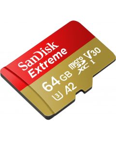 SANDISK Extreme 64GB microSDXC + 1 year RescuePRO Deluxe up to 170MB/s & 80MB/s Read/Write speeds A2 C10 V30 UHS-I U3