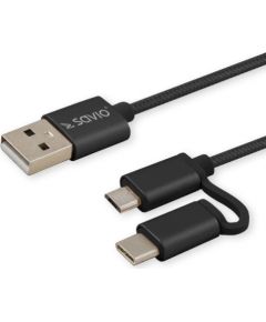 Savio CL-128 USB cable 1 m USB 2.0 USB A USB C/Micro-USB A Black