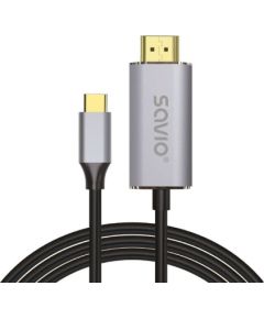 USB-C to HDMI 2.0B cable, 2m, silver / black, gold tips, SAVIO CL-171