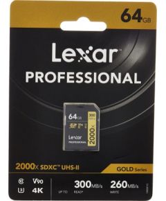 Lexar карта памяти SDXC 64GB Professional 2000x UHS-II U3 V90