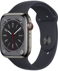 Apple Watch 8 GPS + Cellular 45mm Stainless Steel Sport Band, graphite/midnight (MNKU3EL/A)