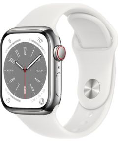 Apple Watch 8 GPS + Cellular 41mm Stainless Steel Sport Band, silver/white (MNJ53EL/A)