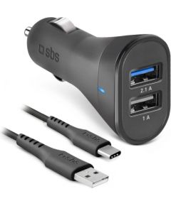 Unknown Travel Charger 2xUSB 2.1A Type-C Cable By SBS Black