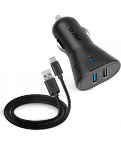 Unknown Car Charger 2100mAh 2xUSB+Type-C Cable By SBS Black