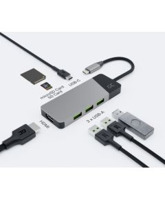 GREEN CELL HUB USB-C ADAPTER GC CONNECT 7W1 (3XUSB 3.1, HDMI 4K 60HZ, USB-C PD 85W, MICROSD/SD)