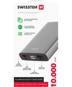 Swissten Aluminium Power Banka Ārējās Uzlādes Baterija 2xUSB / USB-C / Micro USB / 20W / 10000 mAh