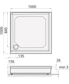 PAA dušas paliktnis Classic, 1000x1000 mm, ar paneli, balts