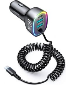 Car charger Joyroom JR-CL19, 2x USB + 2x USB-C, 60W + USB-C cable (black)