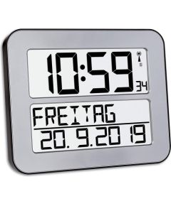 TFA Digital radio clock TIMELINE MAX, wall clock (silver)