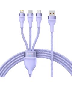 3in1 USB cable Baseus Flash II Series, USB-C + micro USB + Lightning, 66W, 1.2m (Purple)