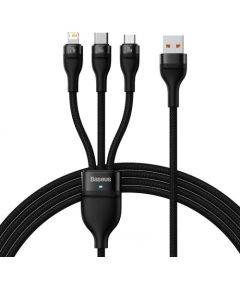 3in1 USB cable Baseus Flash II Series, USB-C + micro USB + Lightning, 66W, 1.2m (Black)