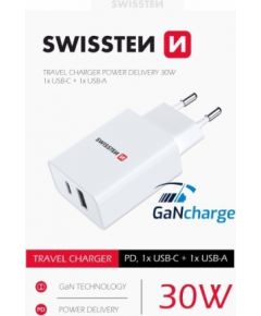 Swissten GaN Tīkla Lādētājs PD 30W USB-C / USB