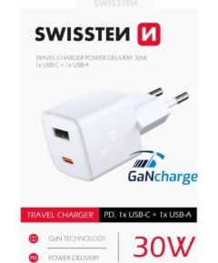 Swissten GaN Mini зарядное устройство USB-C / USB / PD 30W Зарядные устройства