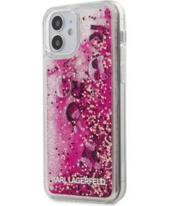 Karl Lagerfeld KLHCP12SROPI Liquid Glitter Charms Cover Silikona Aizsargapvalks Apple iPhone 12 Mini Rozā