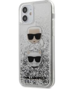 Karl Lagerfeld KLHCP12SKCGLSL Liquid Glitter 2 Heads Cover Silikona Aizsargapvalks Priekš Apple iPhone 12 Mini Sudraba