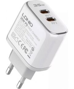 MFi wall charger LDNIO A2528M, 2xUSB-C, USB-C to Lightning 35W