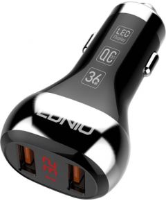 Car charger LDNIO C2, 2x USB, QC 3.0, LED, 36W (black)