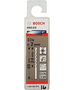 Bosch metal twist drill HSS-Co, DIN 338, 2.0mm (10 pieces, working length 24mm)