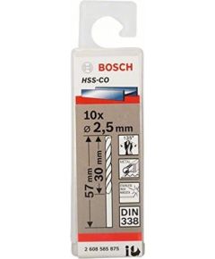 Bosch metal twist drill HSS-Co, DIN 338, 2.5mm (10 pieces, working length 30mm)