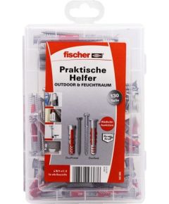 fischer practical helpers for outdoor and wet rooms, stainless steel, dowels (light grey/red, 130 pieces)