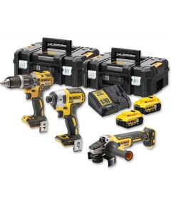 DEWALT DCK384P2T instrumentu komplekts 18 V perforators, triecienurbjmašīna, slīpmašīna