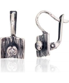 Серебряные серьги на английском замке #2202759(POx-Bk)_CZ, Серебро 925°, оксид (покрытие), Цирконы, 3.3 гр.