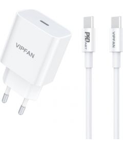 Vipfan E04 wall charger, USB-C, 20W, QC 3.0 + USB-C cable (white)