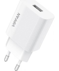 Vipfan E01 network charger, 1x USB, 2.4A + Lightning cable (white)