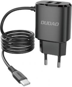 Wall charger Dudao A2Pro 2x USB with USB-C cable (black)