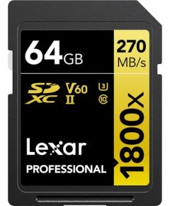 Lexar Professional 1800x SDXC 64 GB Class 10 UHS-II/U3 V60 (LSD1800064G-BNNNG)