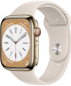 Apple Watch Series 8 Smartwatch (gold north star, 45mm, Stainless Steel, Sport Band, 4G) MNKM3FD/A
