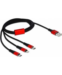 Delock USB-A to Micro USB, Lightning, USB-C 1 m, Black/Red